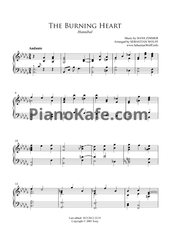 Ноты Hans Zimmer - The burning heart - PianoKafe.com