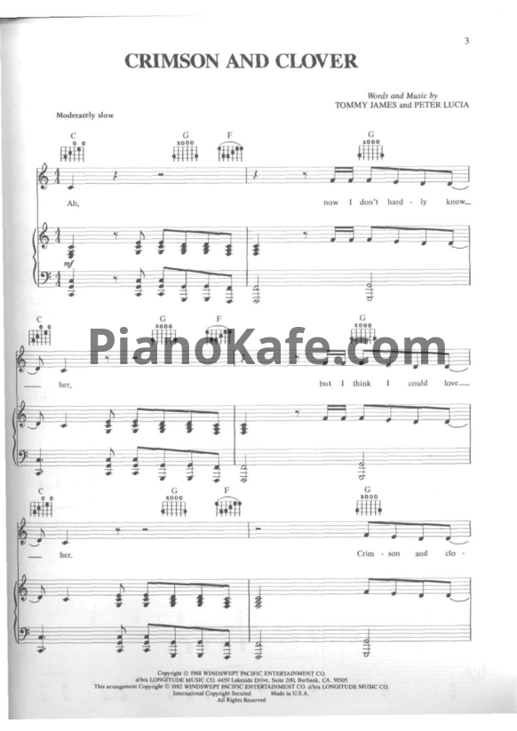 Ноты Tommy James & the Shondells - Crimson and clover - PianoKafe.com