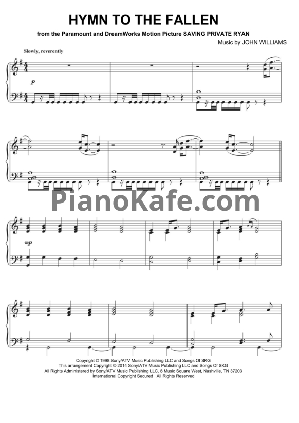 Ноты John Williams - Hymn to the fallen - PianoKafe.com