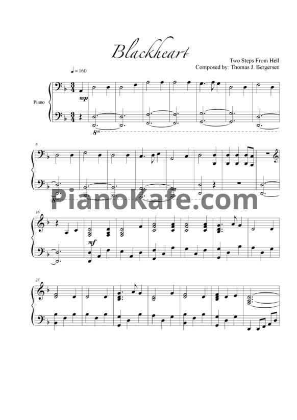 Ноты Two Steps from Hell - Blackheart (Фортепиано) - PianoKafe.com