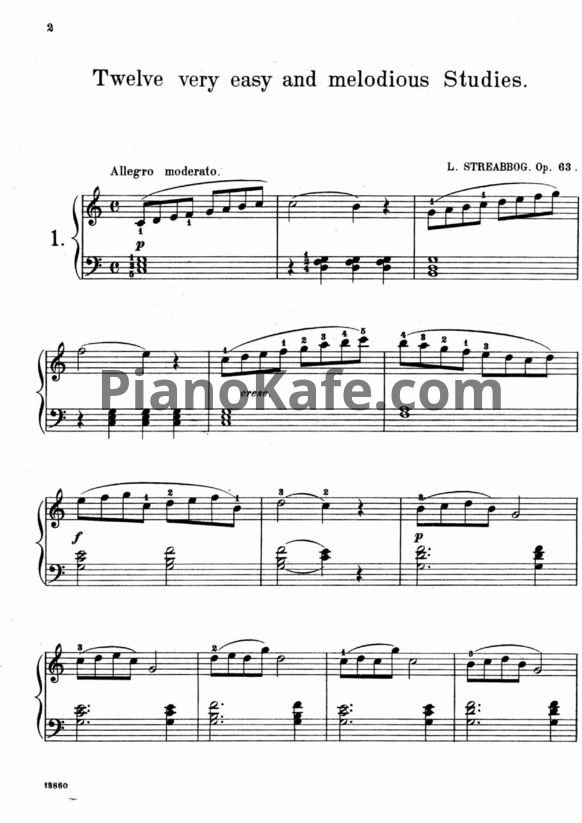 Ноты Л. Гоббартс - 12 очень лёгких и мелодических этюда для фортепиано (Op. 63) - PianoKafe.com