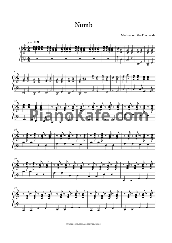 Ноты Marina And The Diamonds - Numb - PianoKafe.com