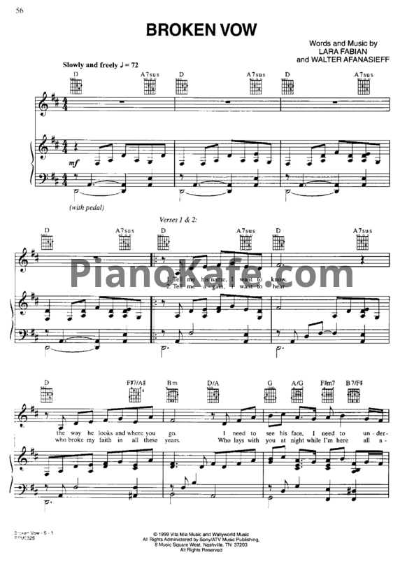 Ноты Lara Fabian - Broken vow (Версия 2) - PianoKafe.com