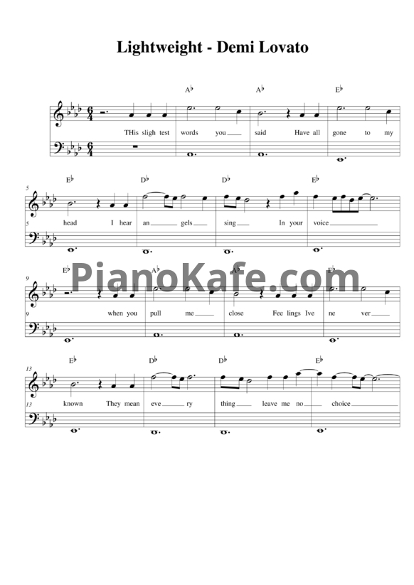 Ноты Demi Lovato - Lightweight - PianoKafe.com