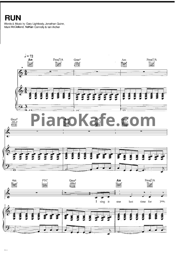 Ноты Snow Patrol - Run - PianoKafe.com