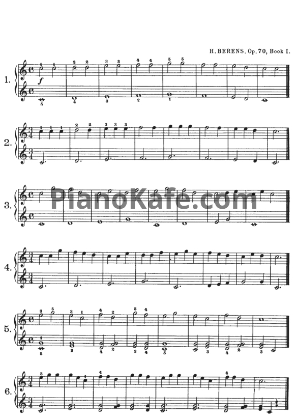 Ноты Г. Беренс - 50 фортепианных частей для начинающих (Op. 70) - PianoKafe.com