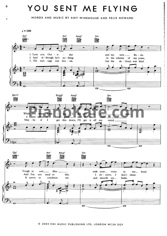 Ноты Amy Winehouse - You sent me flying - PianoKafe.com