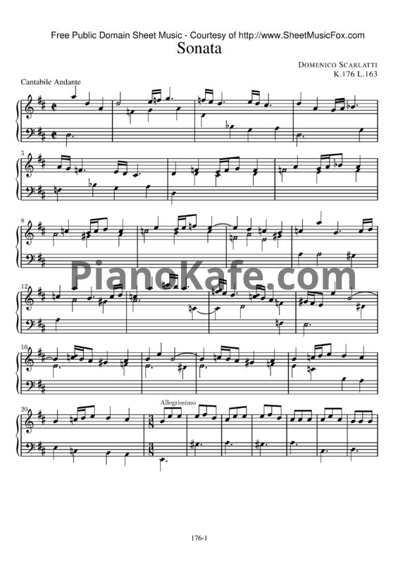 Ноты Д. Скарлатти - Соната K176/L163 - PianoKafe.com