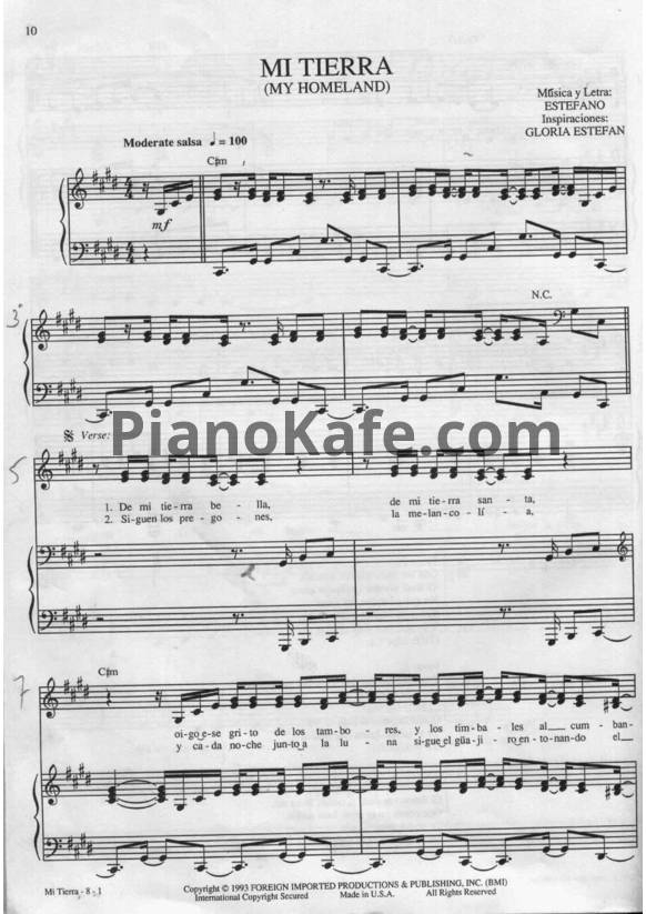 Ноты Gloria Estefan - Mi tierra - PianoKafe.com