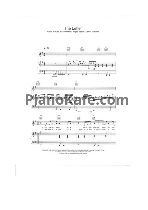 Ноты James Morrison - The Letter - PianoKafe.com