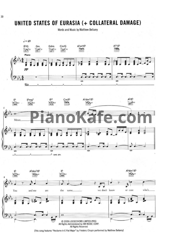 Ноты Muse - United States of Eurasia - PianoKafe.com