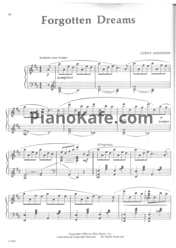 Ноты Leroy Anderson - Forgotten Dreams - PianoKafe.com