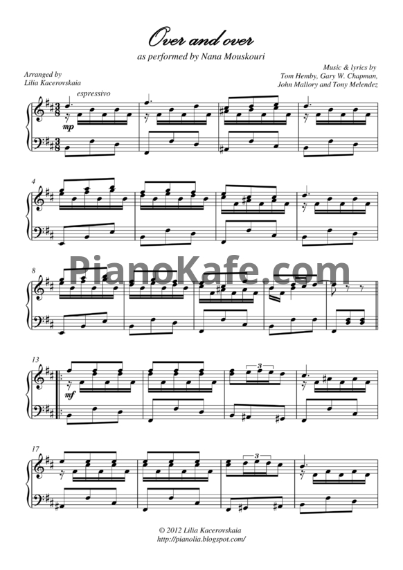 Ноты Nana Mouskouri - Over and over - PianoKafe.com
