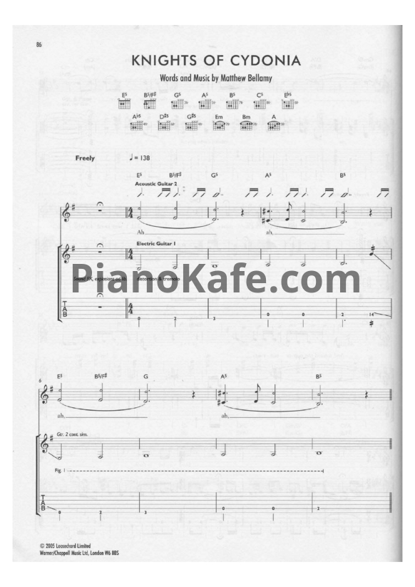 Ноты Muse - Knight of Cydonia - PianoKafe.com