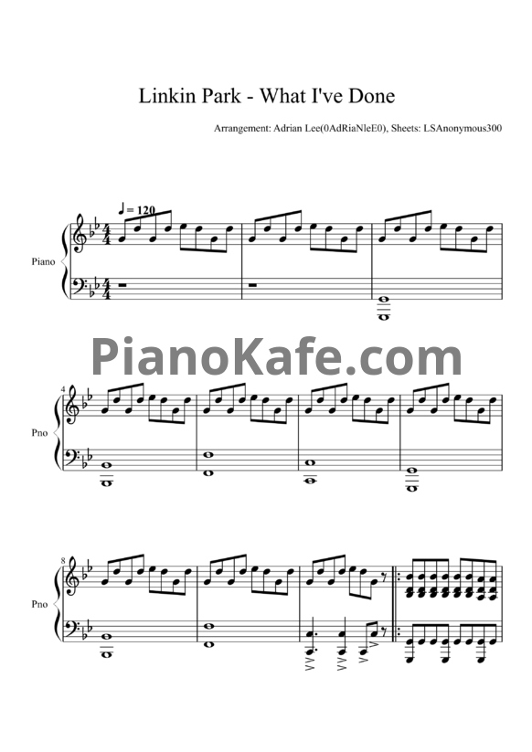 Ноты Linkin Park - What I've done (Adrian Lee version) - PianoKafe.com