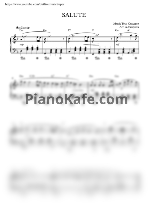 Ноты Toto Cutugno - Salute (Лёгкая версия) - PianoKafe.com