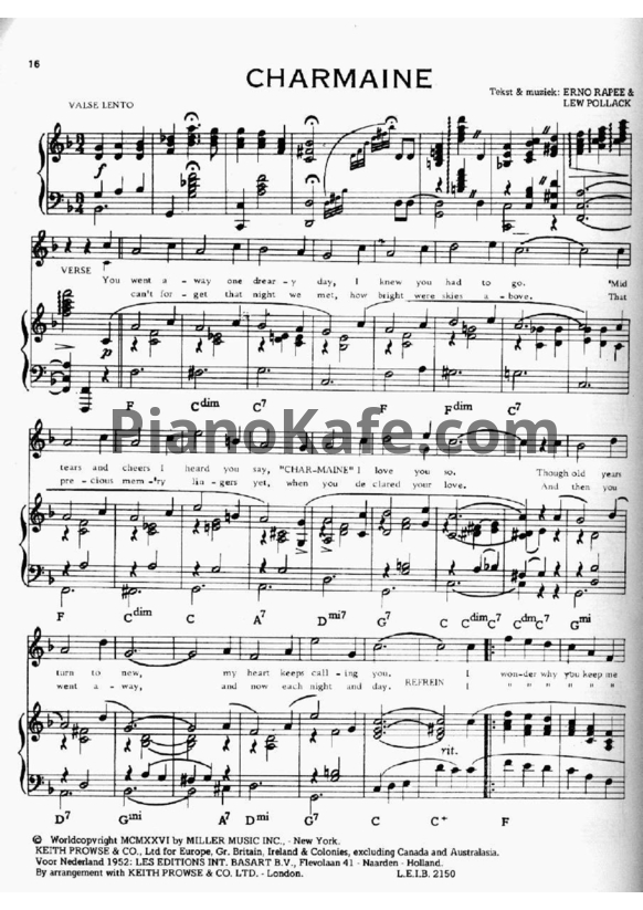 Ноты Frank Sinatra - Charmaine - PianoKafe.com