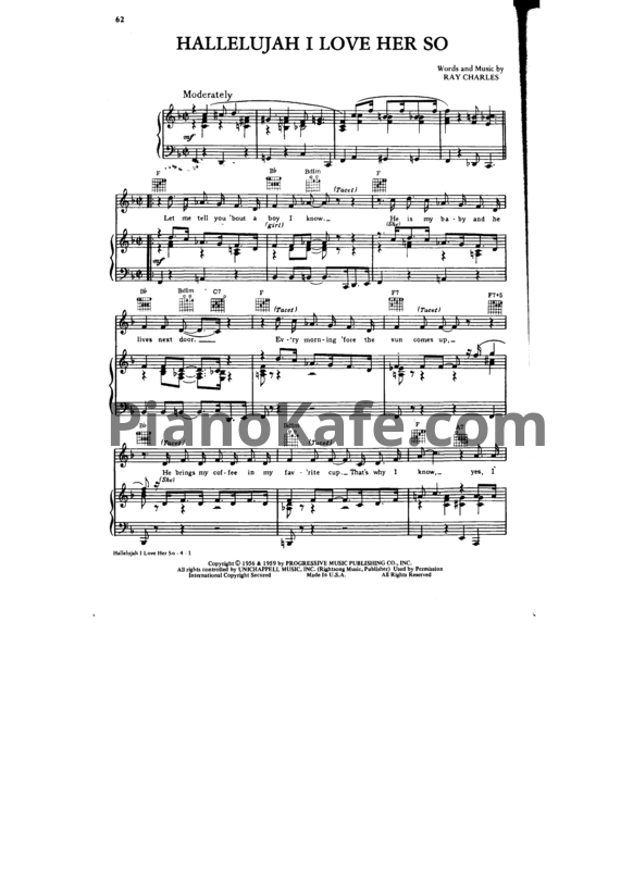 Ноты Ray Charles - Hallelujah I love her so - PianoKafe.com