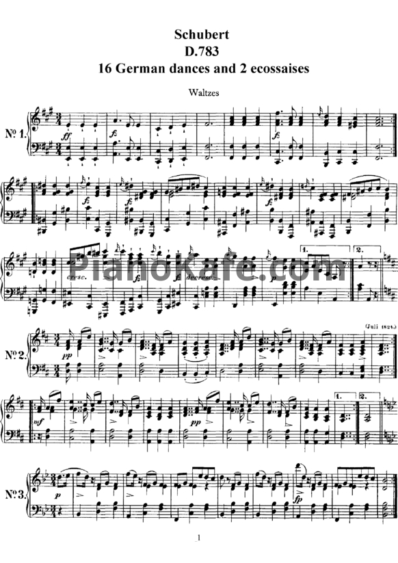 Ноты Франц Шуберт - 16 Немецких танцев для фортепиано (D 783) - PianoKafe.com