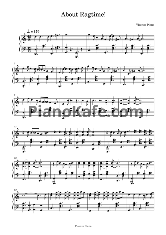 Ноты Vicenzo Piano - About Ragtime! - PianoKafe.com