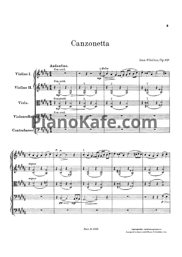 Ноты Ян Сибелиус - Канцонетта из музыки к пьесе "Смерть" (Op. 62a, партитура) - PianoKafe.com