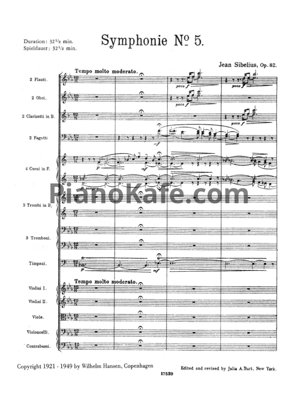 Ноты Ян Сибелиус - Симфония №5 ми-бемоль мажор (Op. 82, партитура) - PianoKafe.com