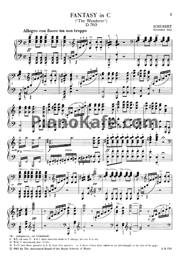 Ноты Франц Шуберт - Фантазия in C "The Wanderer" (Op. 103) - PianoKafe.com