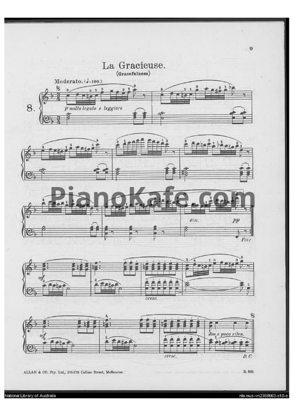 Ноты Фридрих Бургмюллер - Этюд La Gracieuse (Gracefulness) (Op. 100, №8) - PianoKafe.com
