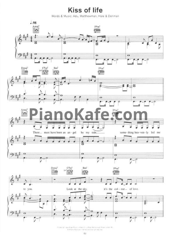 Ноты Sade - Kiss of life - PianoKafe.com