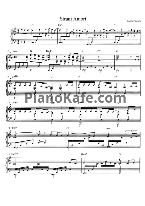 Ноты Laura Pausini - Strani amori (Версия 1) - PianoKafe.com