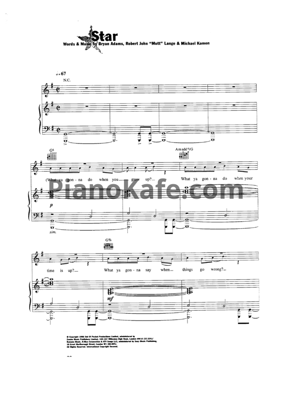 Ноты Bryan Adams - Star - PianoKafe.com