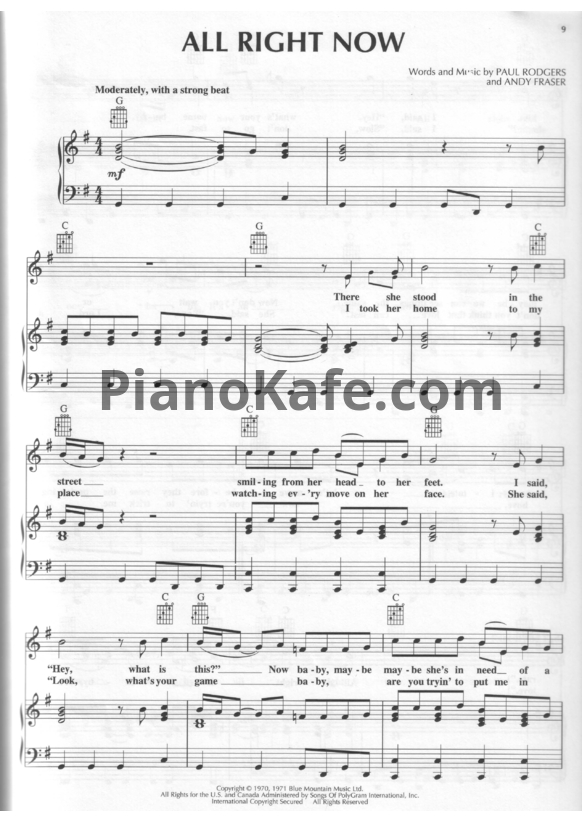Ноты Free - All right now - PianoKafe.com