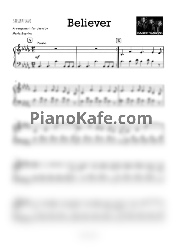 Ноты Imagine Dragons - Believer (SaprinaPiano cover) - PianoKafe.com