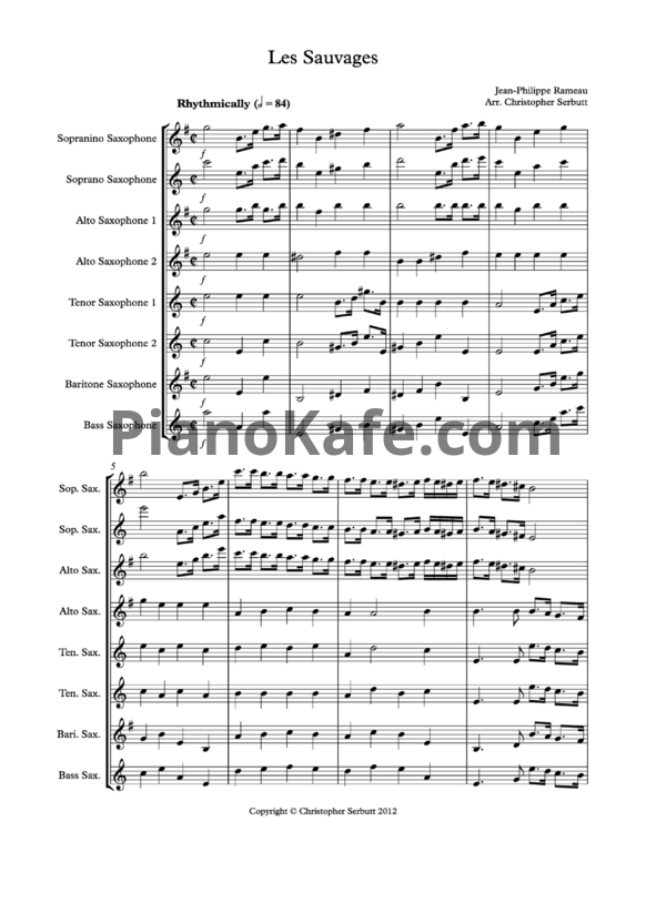 Ноты Жан-Филипп Рамо - Les sauvages (Партитура для саксофонов) - PianoKafe.com