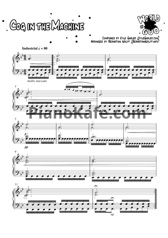 Ноты Kyle Gabler - Cog in the mashine - PianoKafe.com