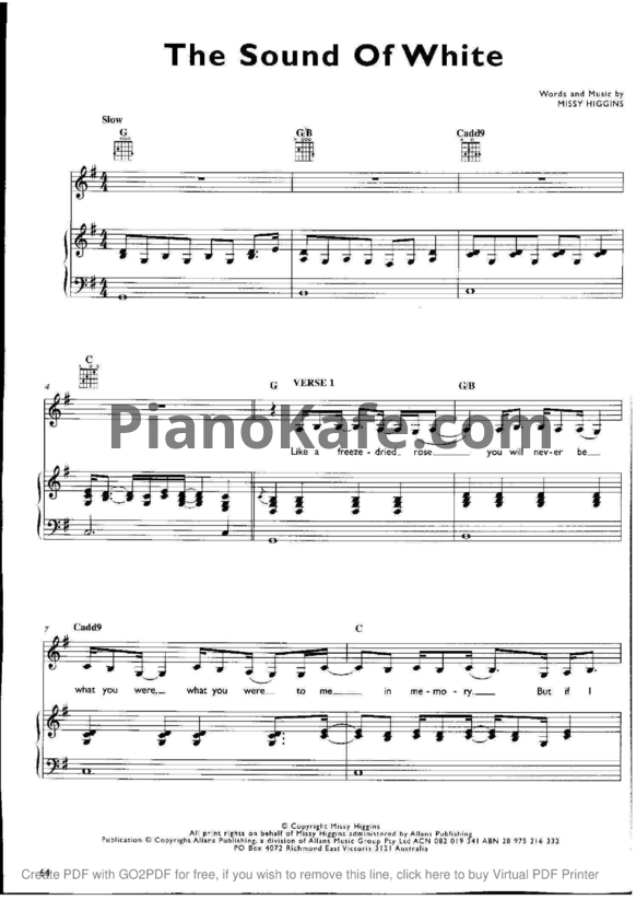 Ноты Missy Higgins - The sound of white - PianoKafe.com