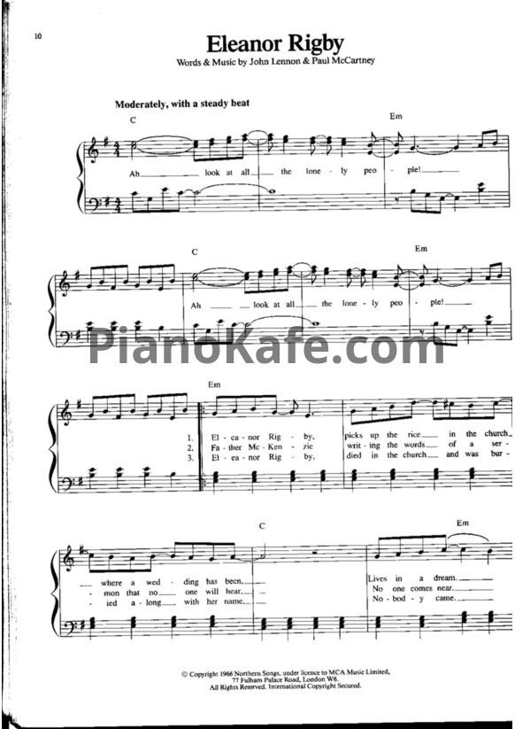 Ноты The Beatles - Eleanor Rigby (Версия 2) - PianoKafe.com