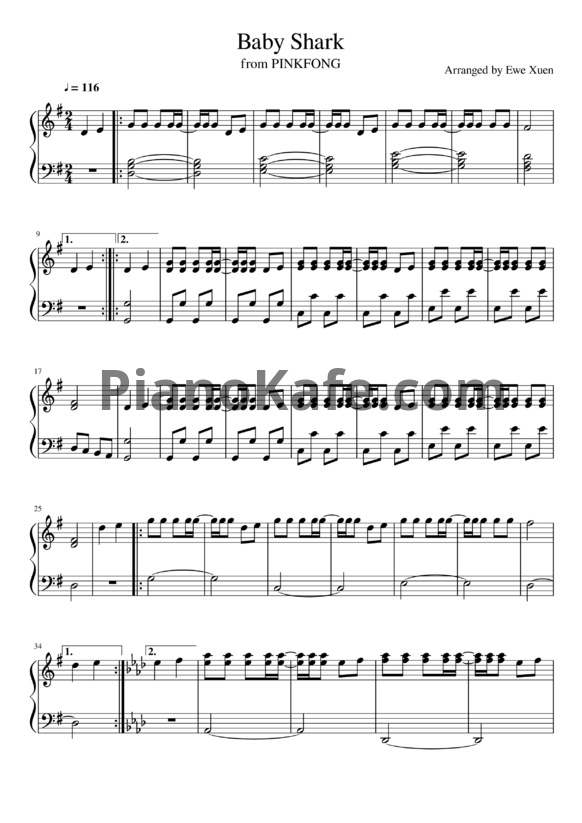 Ноты Pinkfong - Baby shark - PianoKafe.com