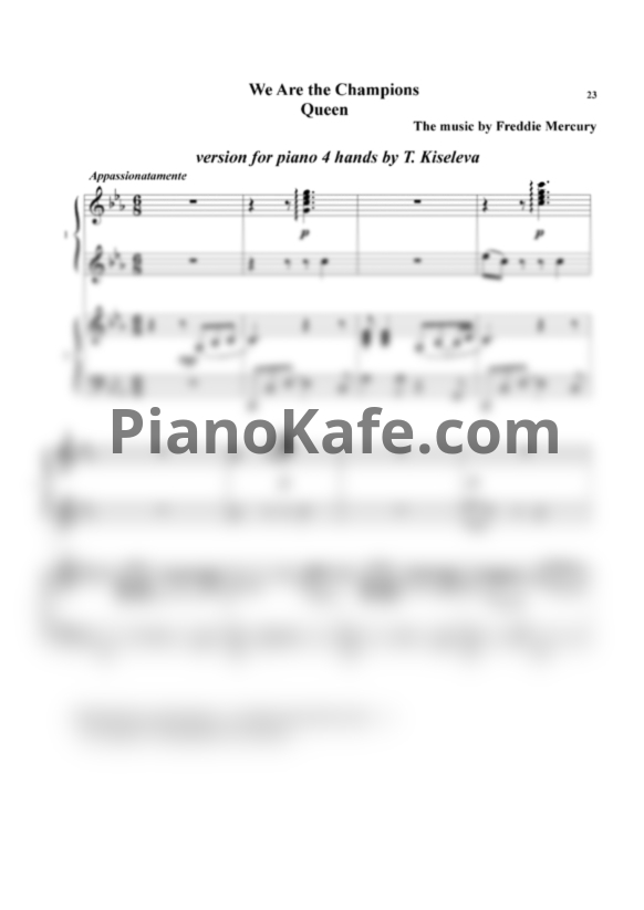 Ноты Queen - We are the champions (для фортепиано в 4 руки) - PianoKafe.com