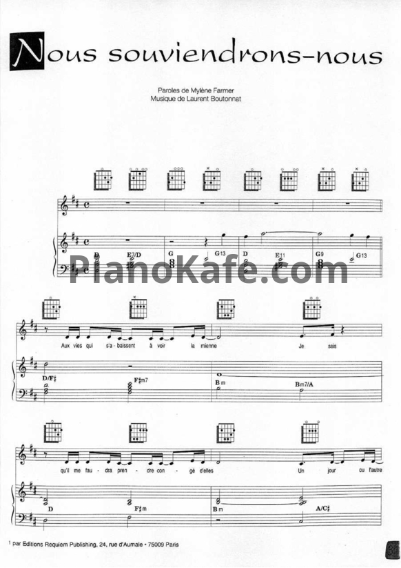Ноты Mylene Farmer - Nous souviendrons-nous - PianoKafe.com