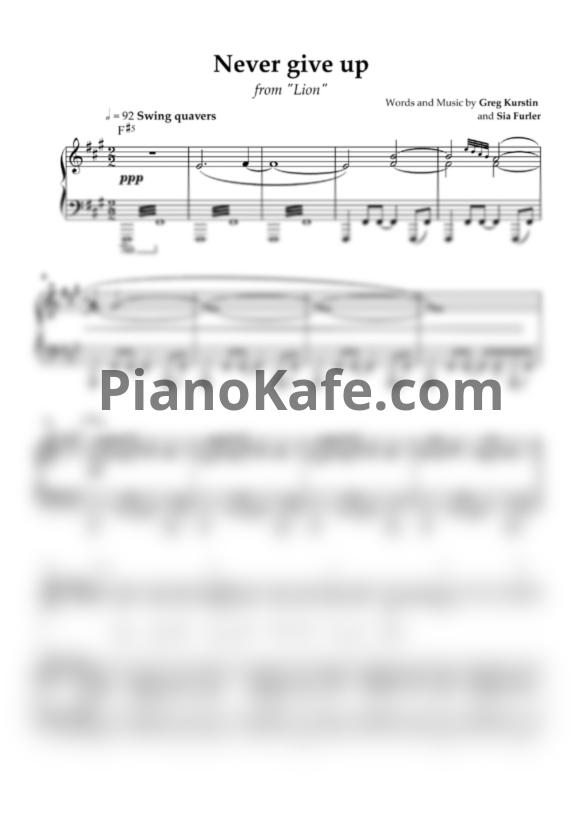Ноты Sia - Never give up - PianoKafe.com