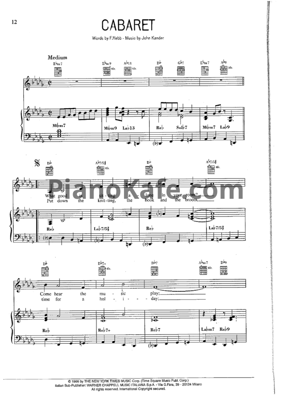 Ноты Louis Armstrong feat. John Kander - Cabaret - PianoKafe.com