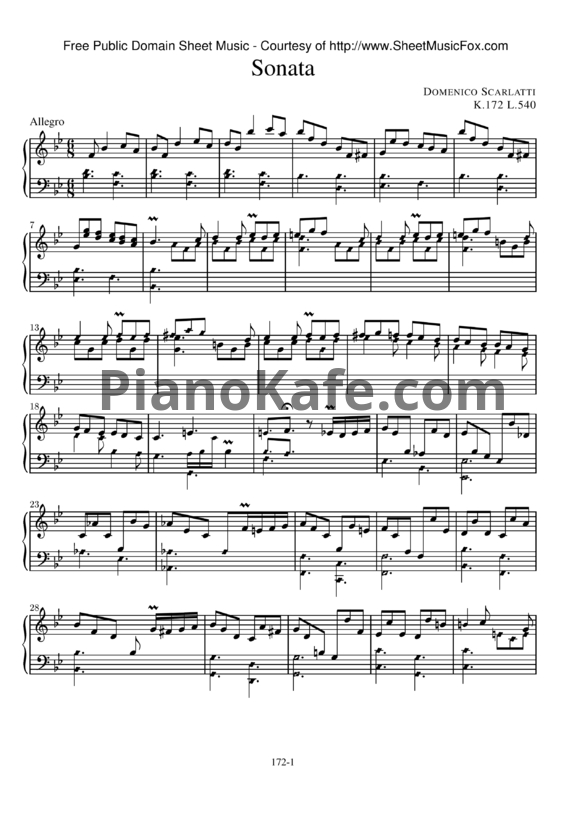 Ноты Д. Скарлатти - Соната K171/L540 - PianoKafe.com
