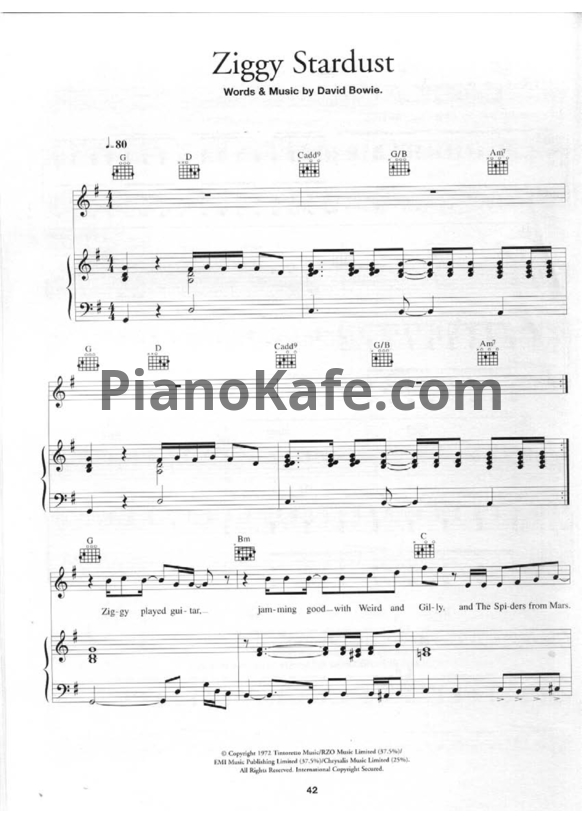 Ноты David Bowie - Ziggy stardust - PianoKafe.com
