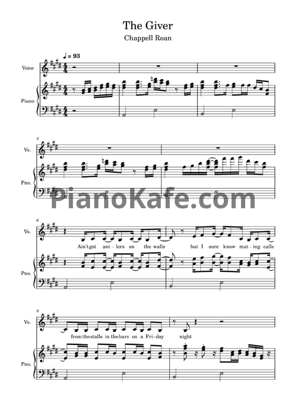 Ноты Chappell Roan - The giver - PianoKafe.com