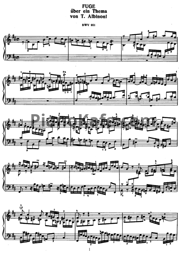 Ноты И. Бах - Фуга си минор на тему Т. Альбинони (BWV 951) - PianoKafe.com
