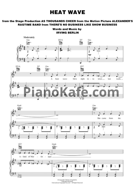 Ноты Irving Berlin - Heat wave - PianoKafe.com