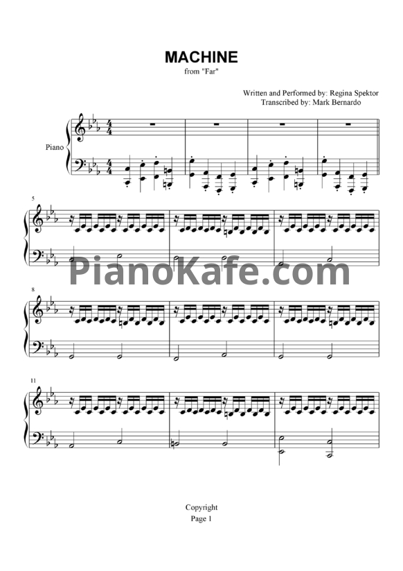 Ноты Regina Spektor - Machine - PianoKafe.com