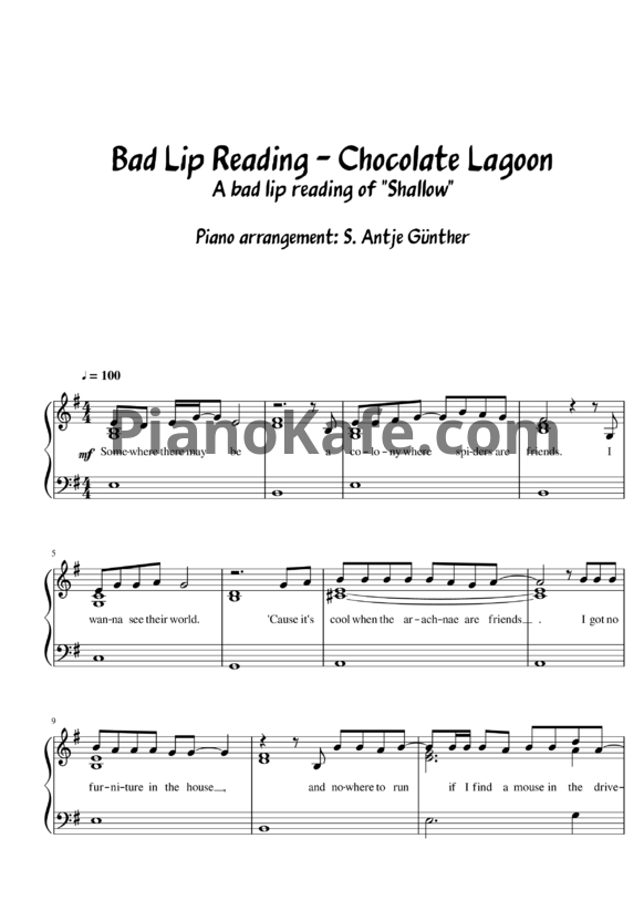 Ноты Bad Lip Reading - Chocolate lagoon (Parody of Lady Gaga - Shallow) - PianoKafe.com