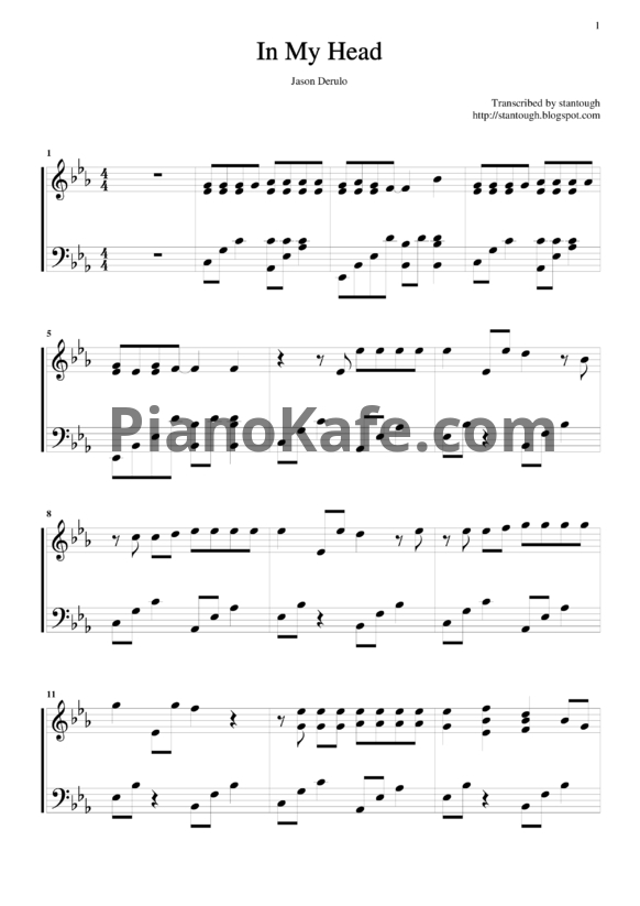 Ноты Jason Derulo - In my head - PianoKafe.com
